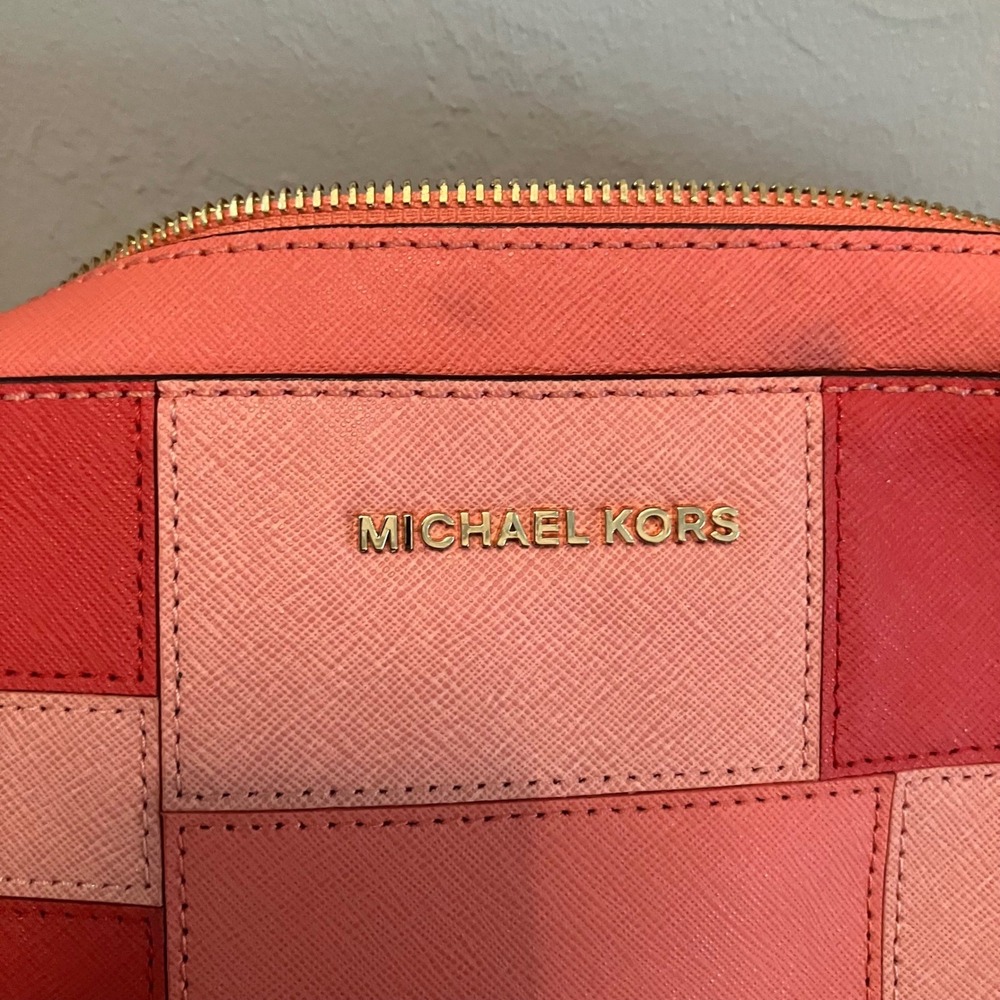 Michael Kors Jet Set East West Crossbody Bag Coral Pink Red Patchwork Saffiano - Picture 10 of 11